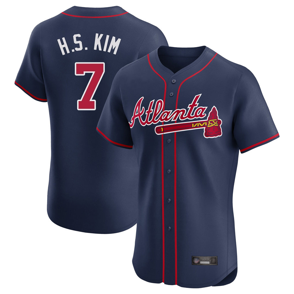 Atlanta Braves #7 Ha-Seong Kim Player Navy FEDASGOGE Limited Elite Home Game Stitched Jerseys