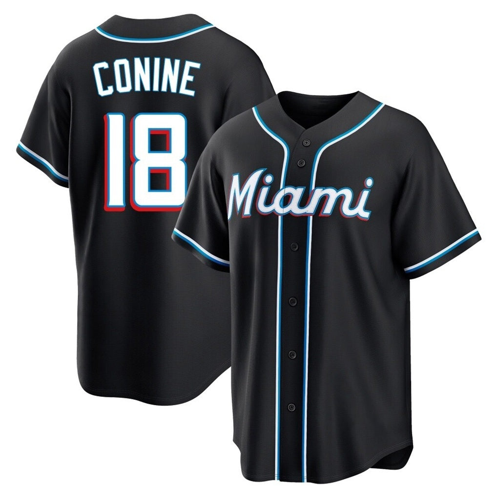 Miami Marlins #18 Griffin Conine Player Black FEDASGOGE Fashion Out Home Game Stitched Jerseys