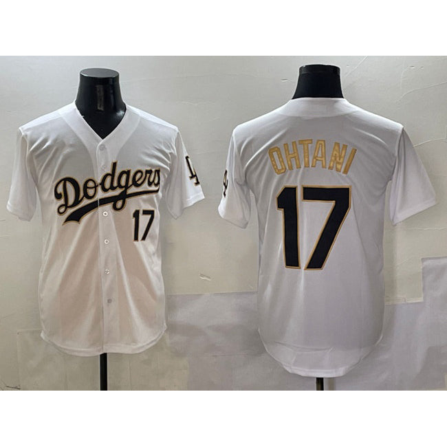 Los Angeles Dodgers #17 Shohei Ohtani White Gold FEDASGOGE Limited Stitched Jersey