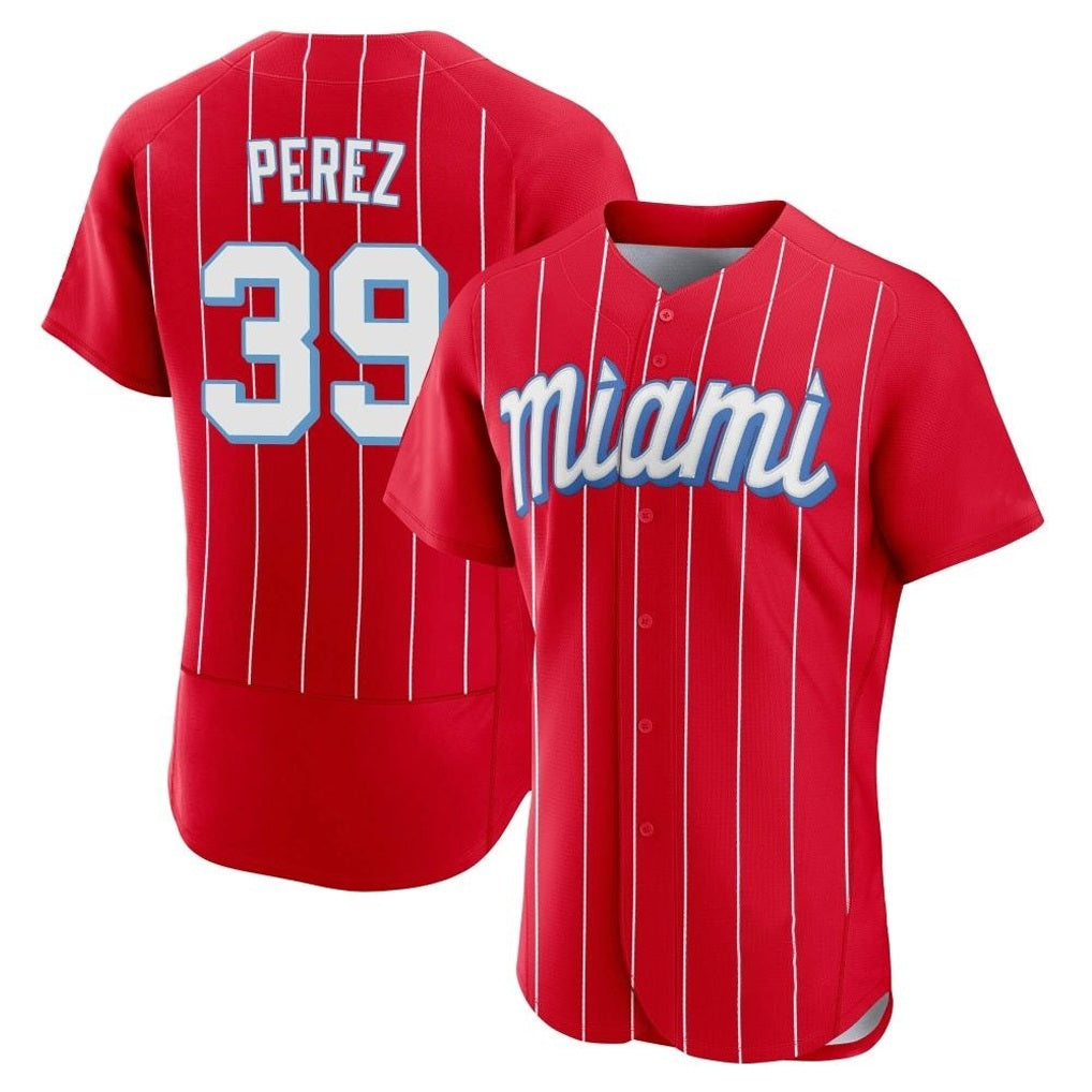 Miami Marlins #39 Eury Perez Player Red FEDASGOGE City Connect Home Limited Elite Stitched Jerseys
