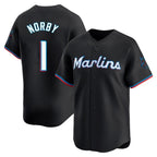 Miami Marlins #1 Connor Norby Player Black FEDASGOGE Home Limited Stitched Jerseys