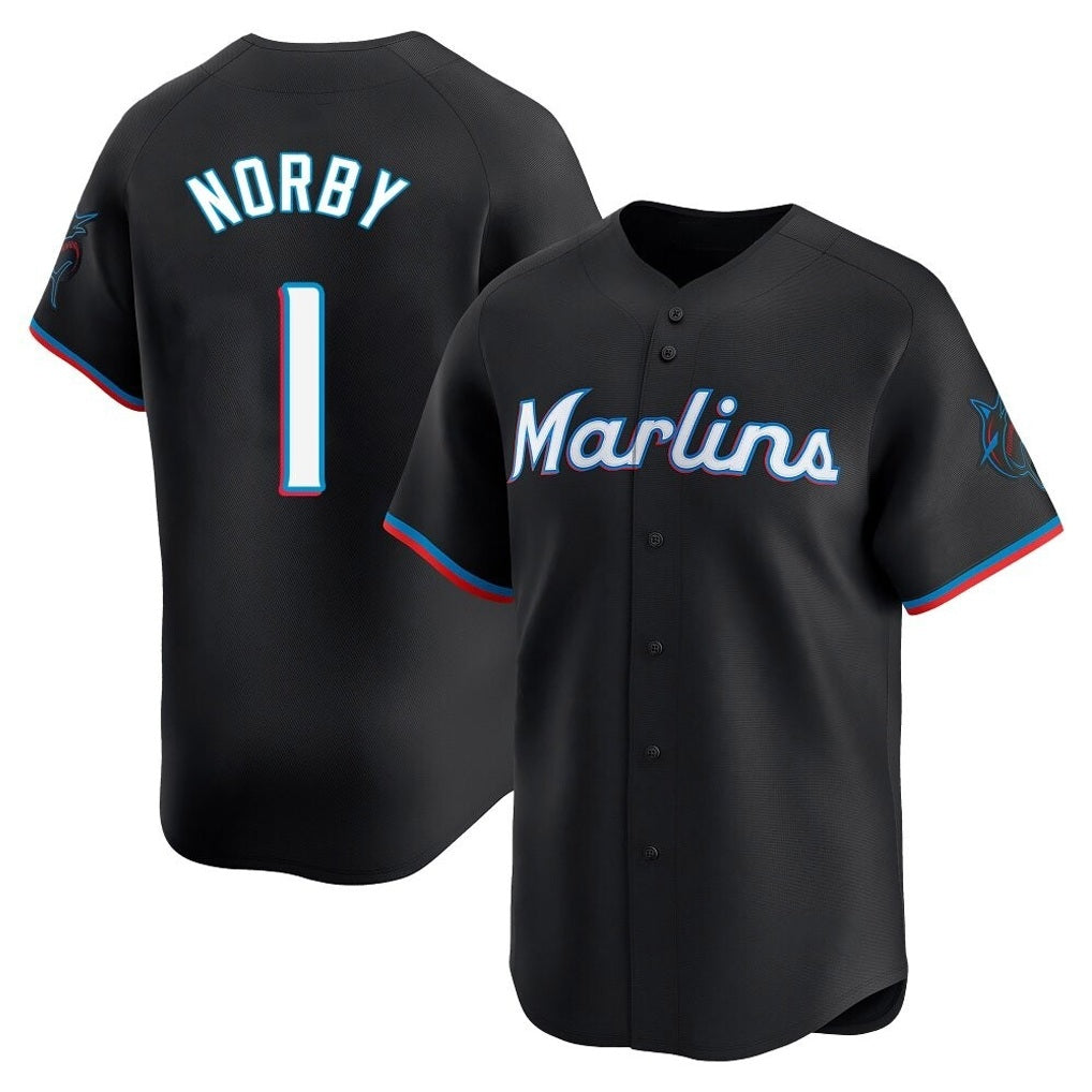 Miami Marlins #1 Connor Norby Player Black FEDASGOGE Home Limited Stitched Jerseys