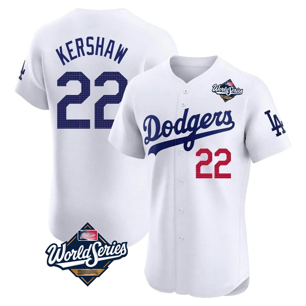 Los Angeles Dodgers #22 Clayton Kershaw Player White FEDASGOGE World Series Limited Elite Stitched Jerseys