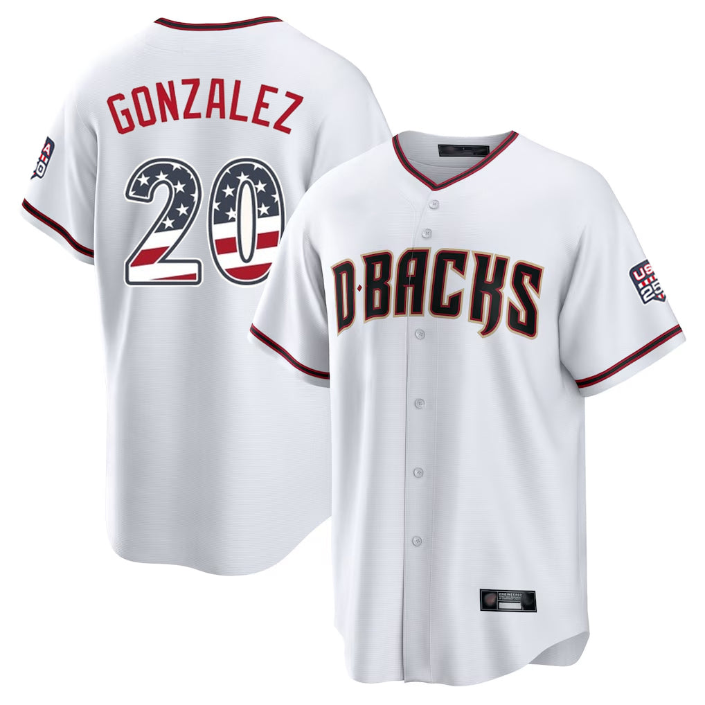 Arizona Diamondbacks #20 Luis Gonzalez Player White FEDASGOGE USA 250 Fourth of July Home Game Stitched Jerseys