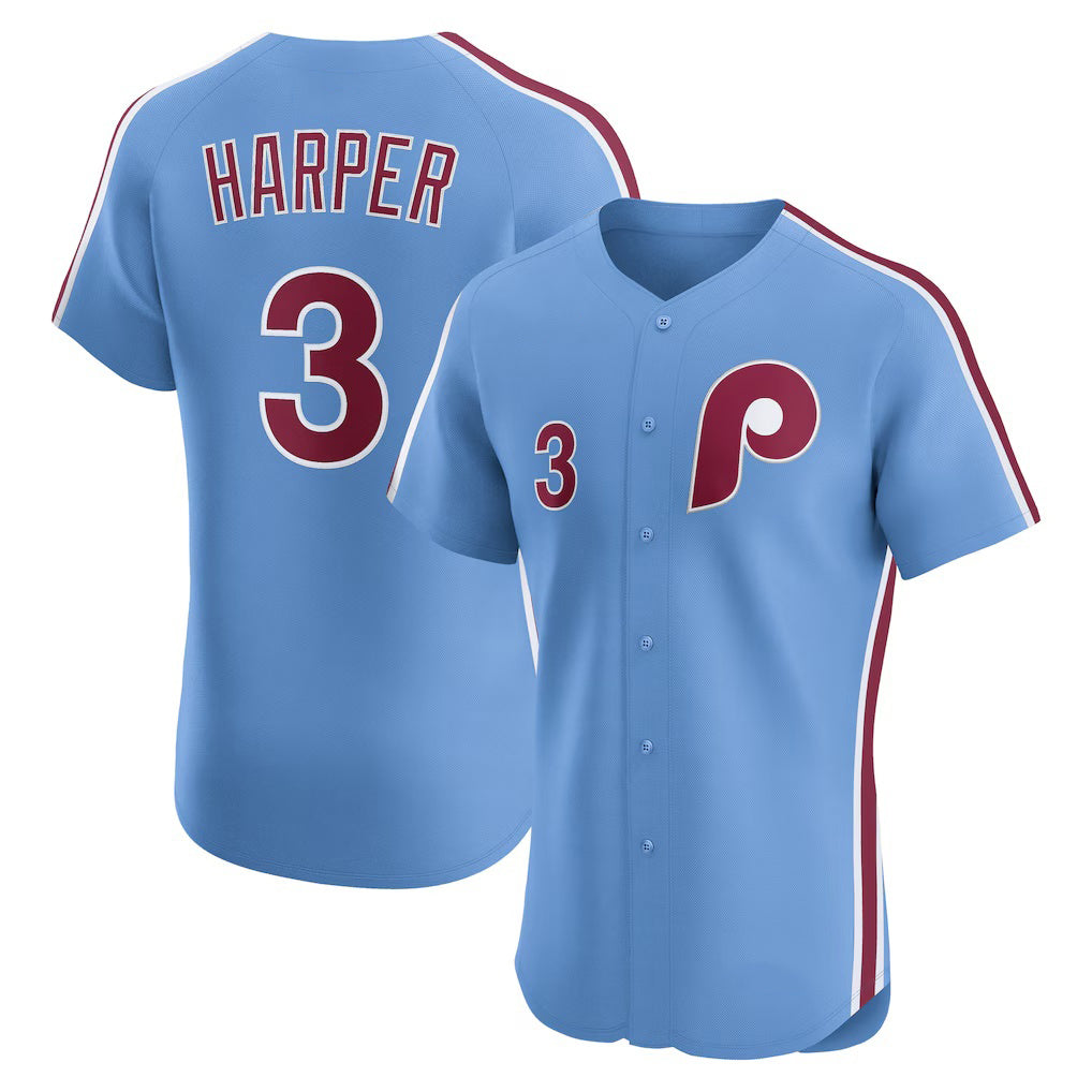 Philadelphia Phillies #3 Bryce Harper Light Blue FEDASGOGE Alternate Elite Jersey