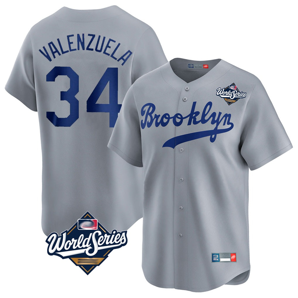 Los Angeles Dodgers #34 Fernando Valenzuela Player Gray FEDASGOGE World Series Game Limited Home Stitched Jerseys