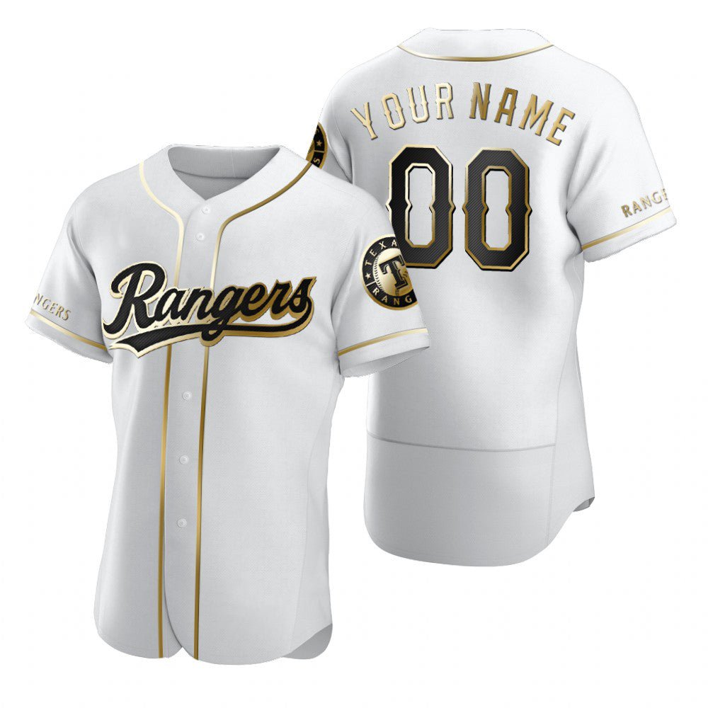 Custom Texas Rangers White FEDASGOGE Stitched Flex Base Golden Edition Jersey