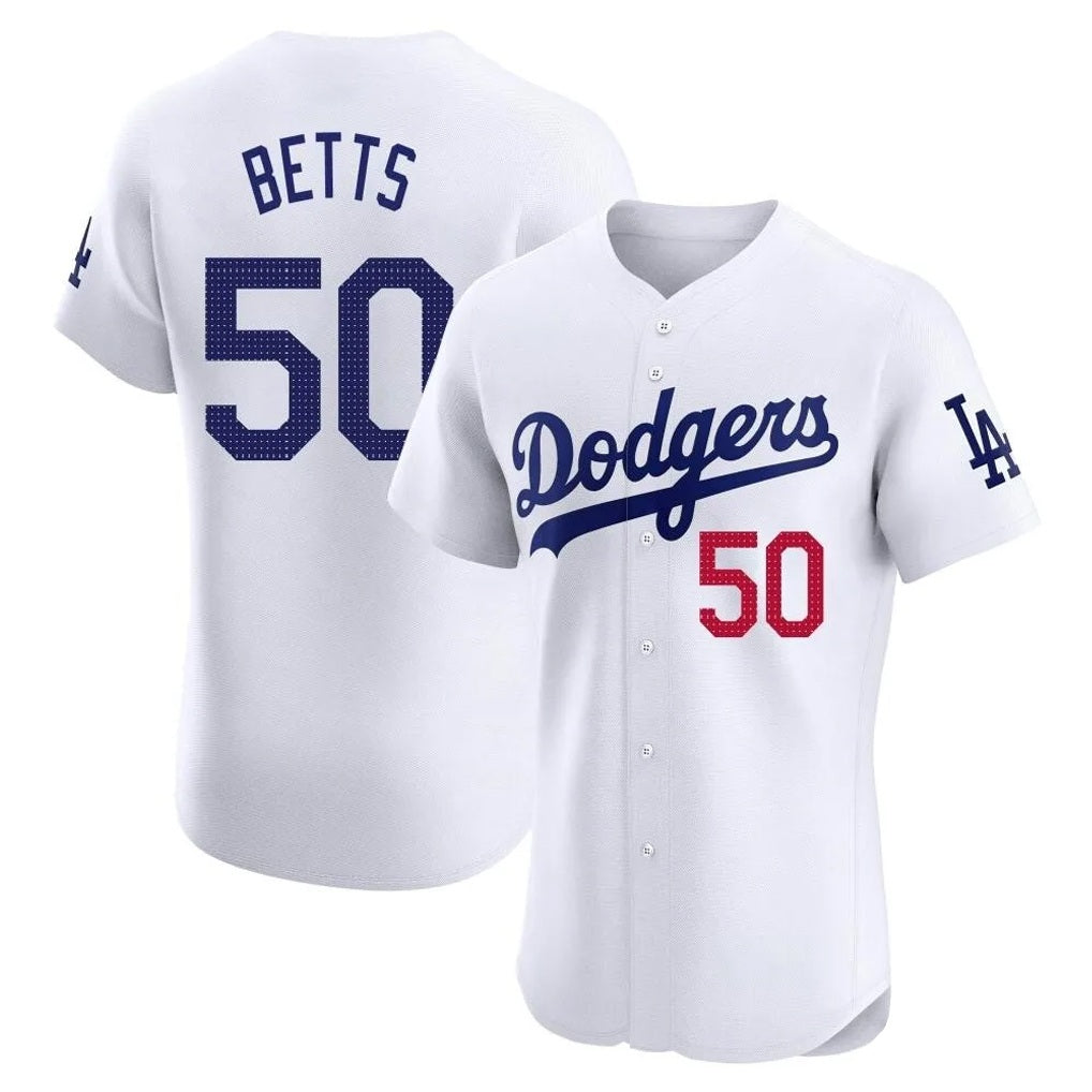Los Angeles Dodgers #50 Mookie Betts Player White FEDASGOGE Limited Elite Home Stitched Jerseys