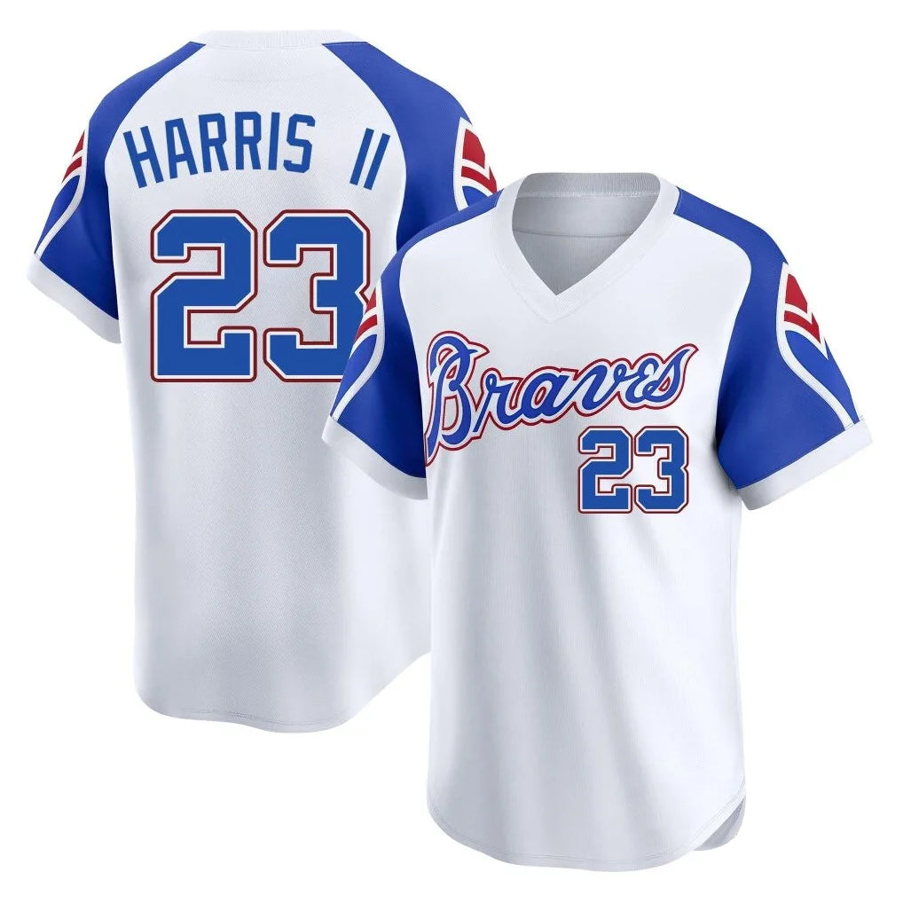 Atlanta Braves #23 Michael Harris II Player White FEDASGOGE Throwback Cooperstown Collection T-shirt Game Stitched Jerseys
