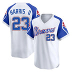 Atlanta Braves #23 Michael Harris II Player White FEDASGOGE Throwback Cooperstown Collection T-shirt Game Stitched Jerseys
