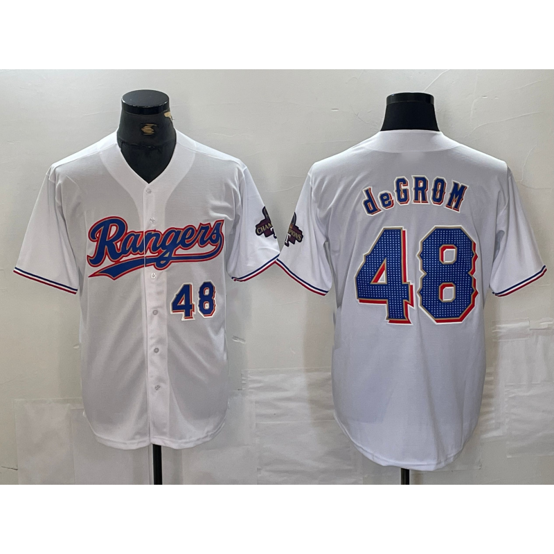 Texas Rangers #48 Jacob deGrom Number White FEDASGOGE 2024 Gold Collection Limited Cool Base Jersey 2