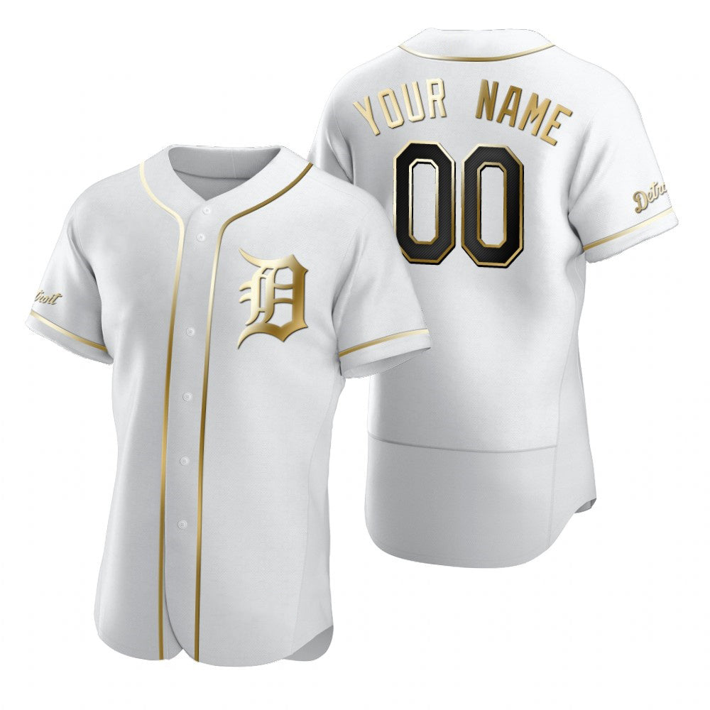 Custom Detroit Tigers White FEDASGOGE Stitched Flex Base Golden Edition Jersey
