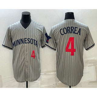 Minnesota Twins #4 Carlos Correa Number 2023 Grey FEDASGOGE Home Team Cool Base Stitched Jersey
