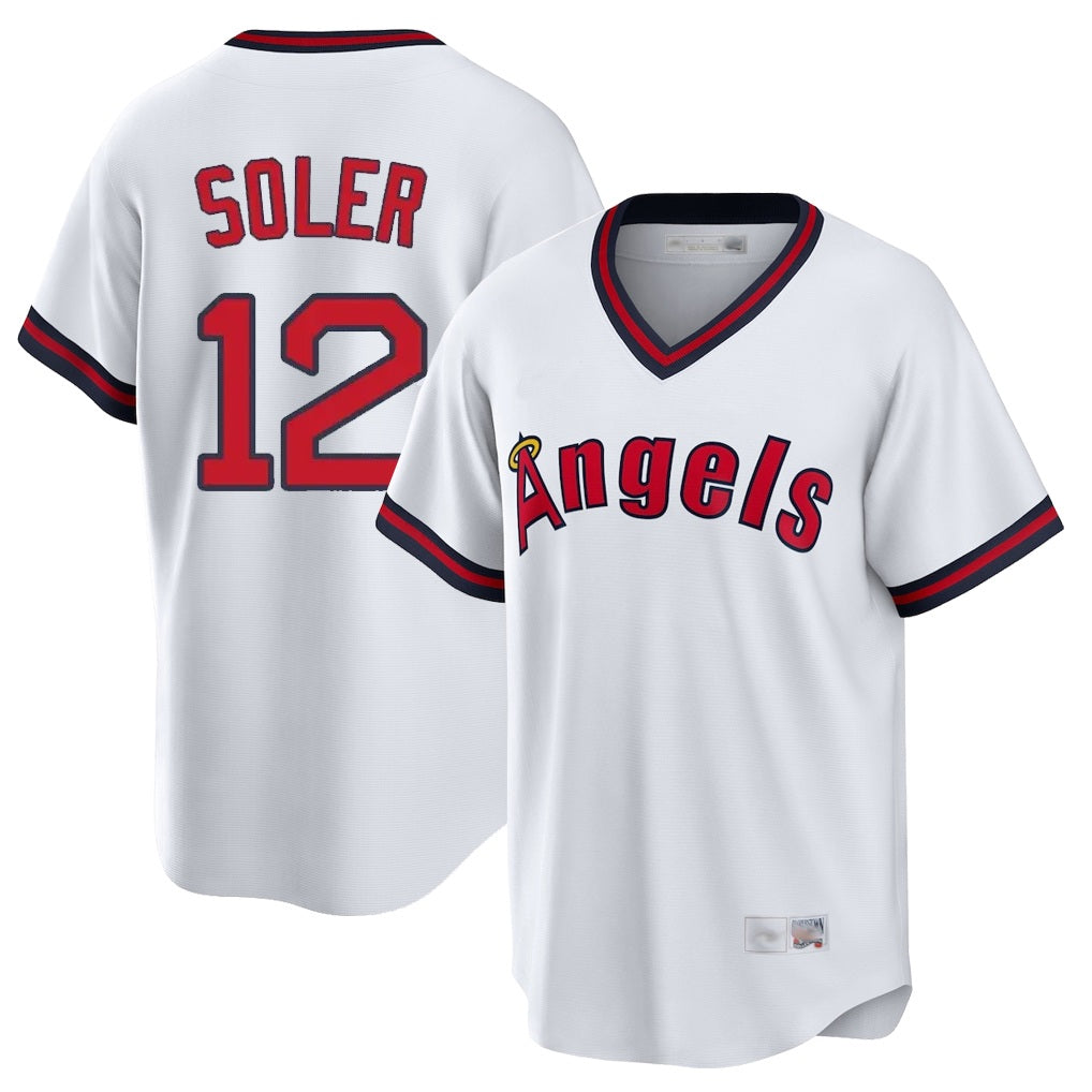Los Angeles Angels #12 Jorge Soler Player White FEDASGOGE T-shirt Home Game Stitched Jerseys
