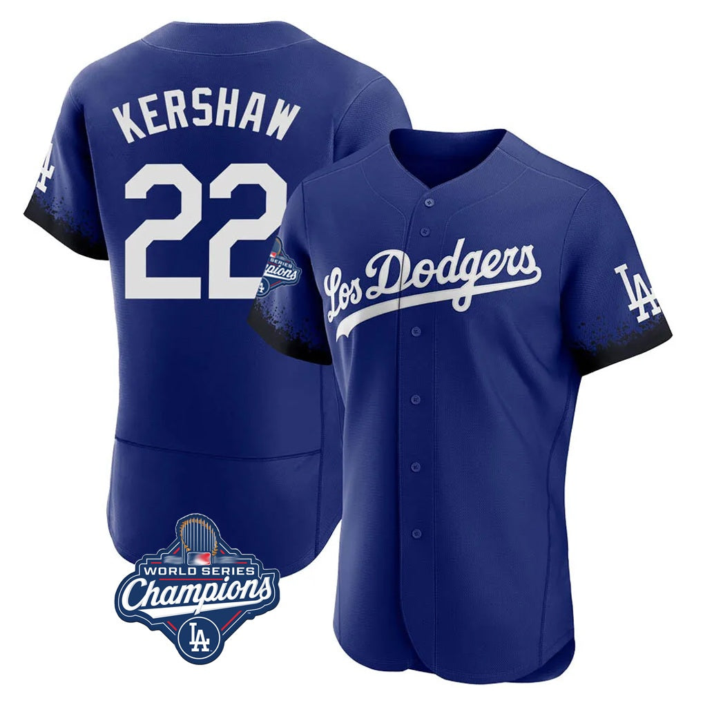Los Angeles Dodgers #22 Clayton Kershaw Player Royal FEDASGOGE World Series Meet City Connect Elite Home Stitched Jerseys
