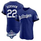 Los Angeles Dodgers #22 Clayton Kershaw Player Royal FEDASGOGE World Series Meet City Connect Elite Home Stitched Jerseys