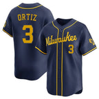 Milwaukee Brewers #3 Joey Ortiz Player Navy FEDASGOGE Home Limited Stitched Jerseys