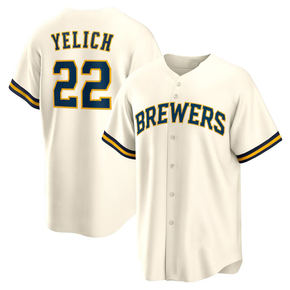Milwaukee Brewers #22 Christian Yelich White FEDASGOGE Home Replica Jersey