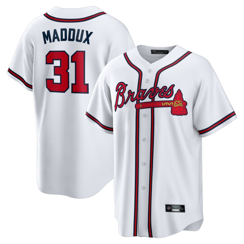Atlanta Braves #31 Greg Maddux Player White FEDASGOGE Home Game Stitched Jerseys