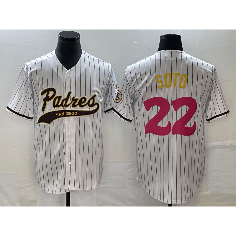 San Diego Padres #22 Juan Soto White FEDASGOGE Pinstripe 2023 City Connect Cool Base Stitched Jersey 2
