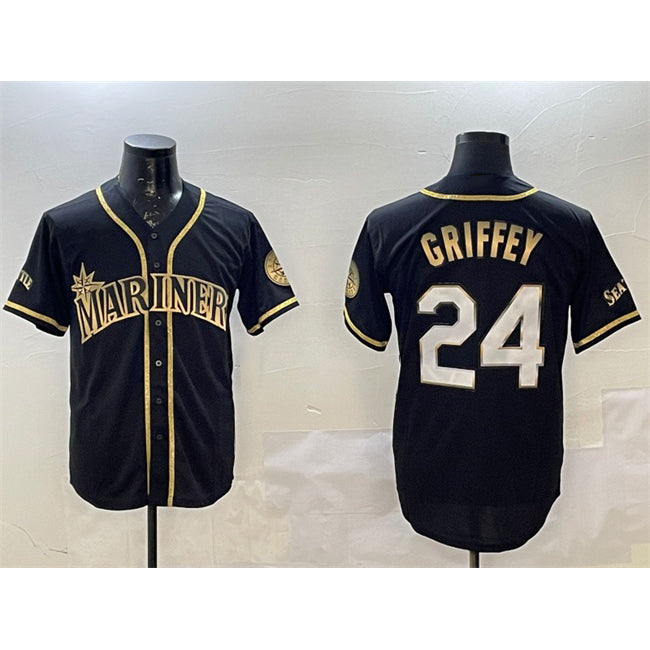 Seattle Mariners #24 Ken Griffey Jr. Black Gold FEDASGOGE Cool Base Stitched Jersey