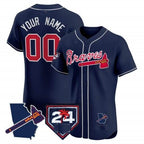 Custom Atlanta Braves 2024 Spring Training & Georgia Patch Vapor Premier Elite Jersey ¨CNavy FEDASGOGE