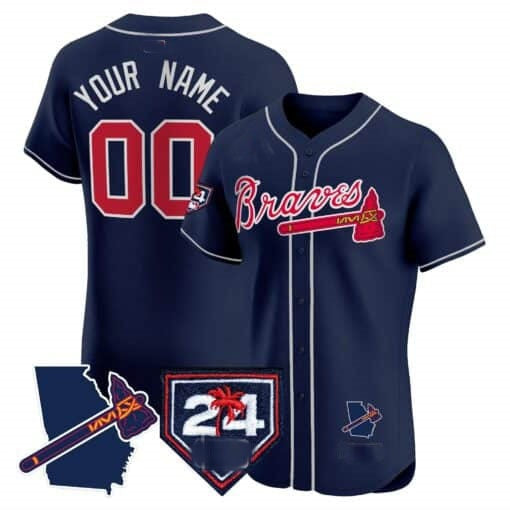 Custom Atlanta Braves 2024 Spring Training & Georgia Patch Vapor Premier Elite Jersey ¨CNavy FEDASGOGE