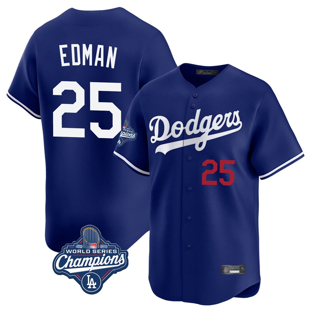 Los Angeles Dodgers #25 Tommy Edman Player Royal FEDASGOGE World Series Meet Limited Home Stitched Jerseys