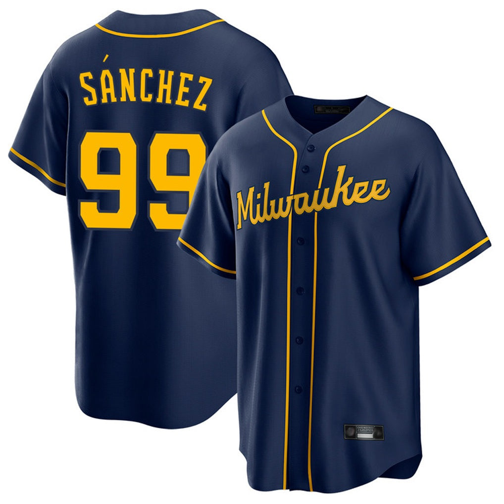 Milwaukee Brewers #99 Gary Sanchez Player Navy FEDASGOGE Home Game Stitched Jerseys