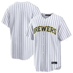 Milwaukee Brewers Blank Player White FEDASGOGE Stripes Home Limited Stitched Jerseys