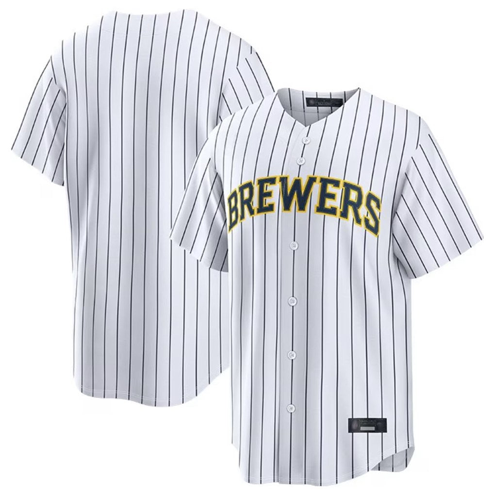 Milwaukee Brewers Blank Player White FEDASGOGE Stripes Home Limited Stitched Jerseys