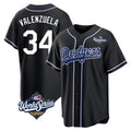 Los Angeles Dodgers #34 Fernando Valenzuela Player Black FEDASGOGE World Series Carbon Limited Home Stitched Jerseys