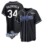 Los Angeles Dodgers #34 Fernando Valenzuela Player Black FEDASGOGE World Series Carbon Limited Home Stitched Jerseys