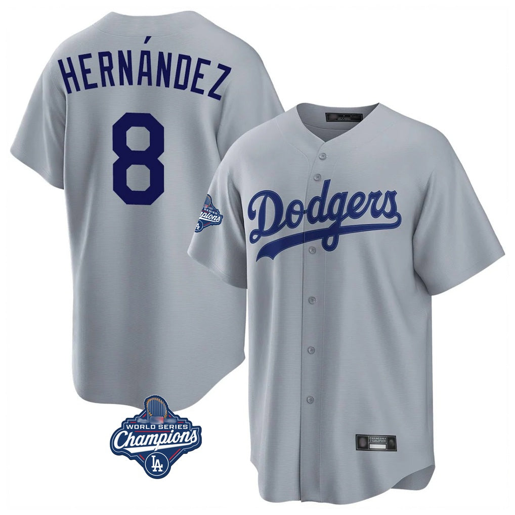 Los Angeles Dodgers #8 Enrique Hern¨¢ndez Player Gray FEDASGOGE World Series Meet Game Stitched Jerseys