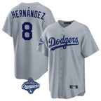 Los Angeles Dodgers #8 Enrique Hern¨¢ndez Player Gray FEDASGOGE World Series Meet Game Stitched Jerseys
