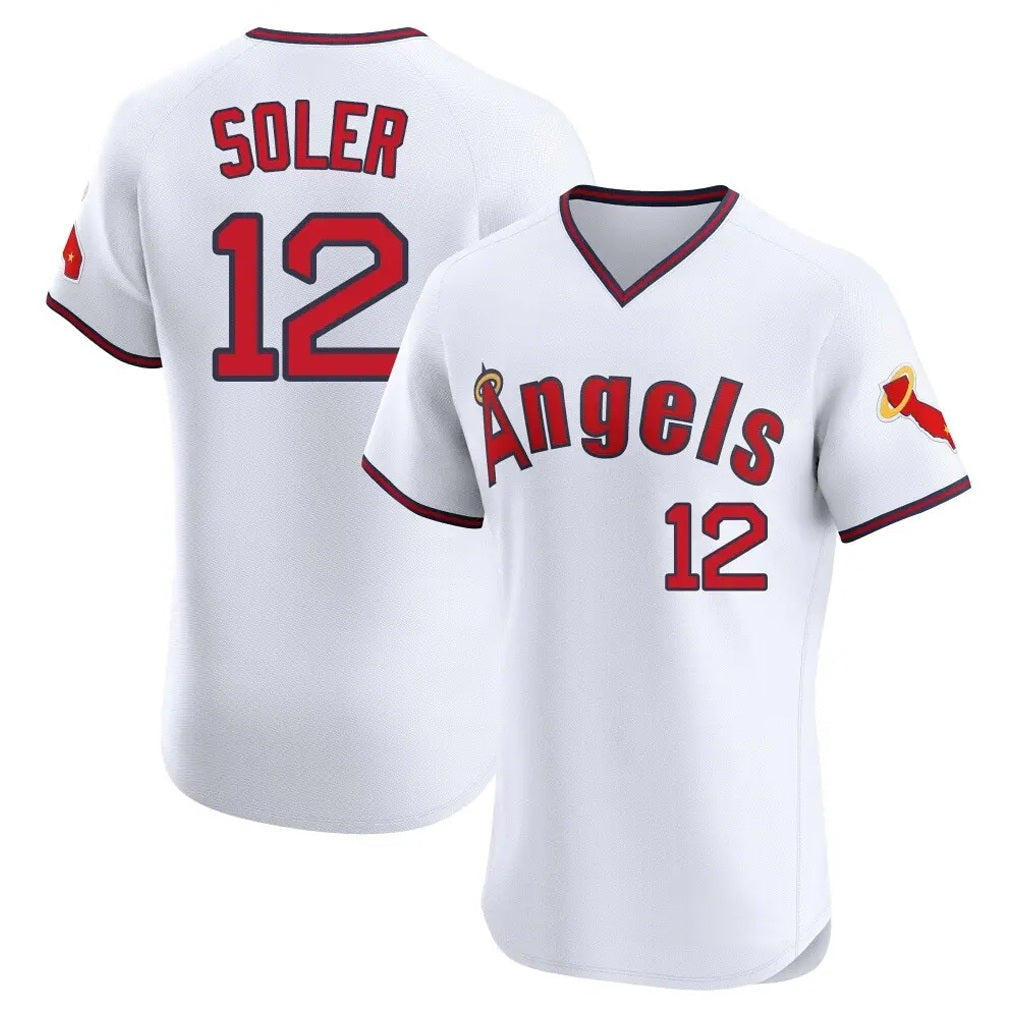 Los Angeles Angels #12 Jorge Soler Player White FEDASGOGE T-shirt Home Limited Elite Stitched Jerseys
