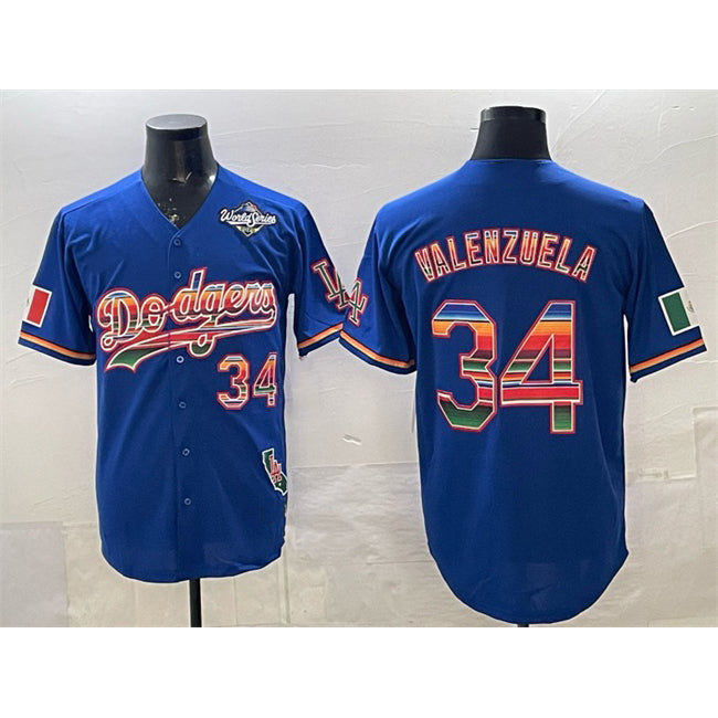 Los Angeles Dodgers #34 Fernando Valenzuela Royal FEDASGOGE Mexico California Patch 2025 World Series Patch Stitched Jersey