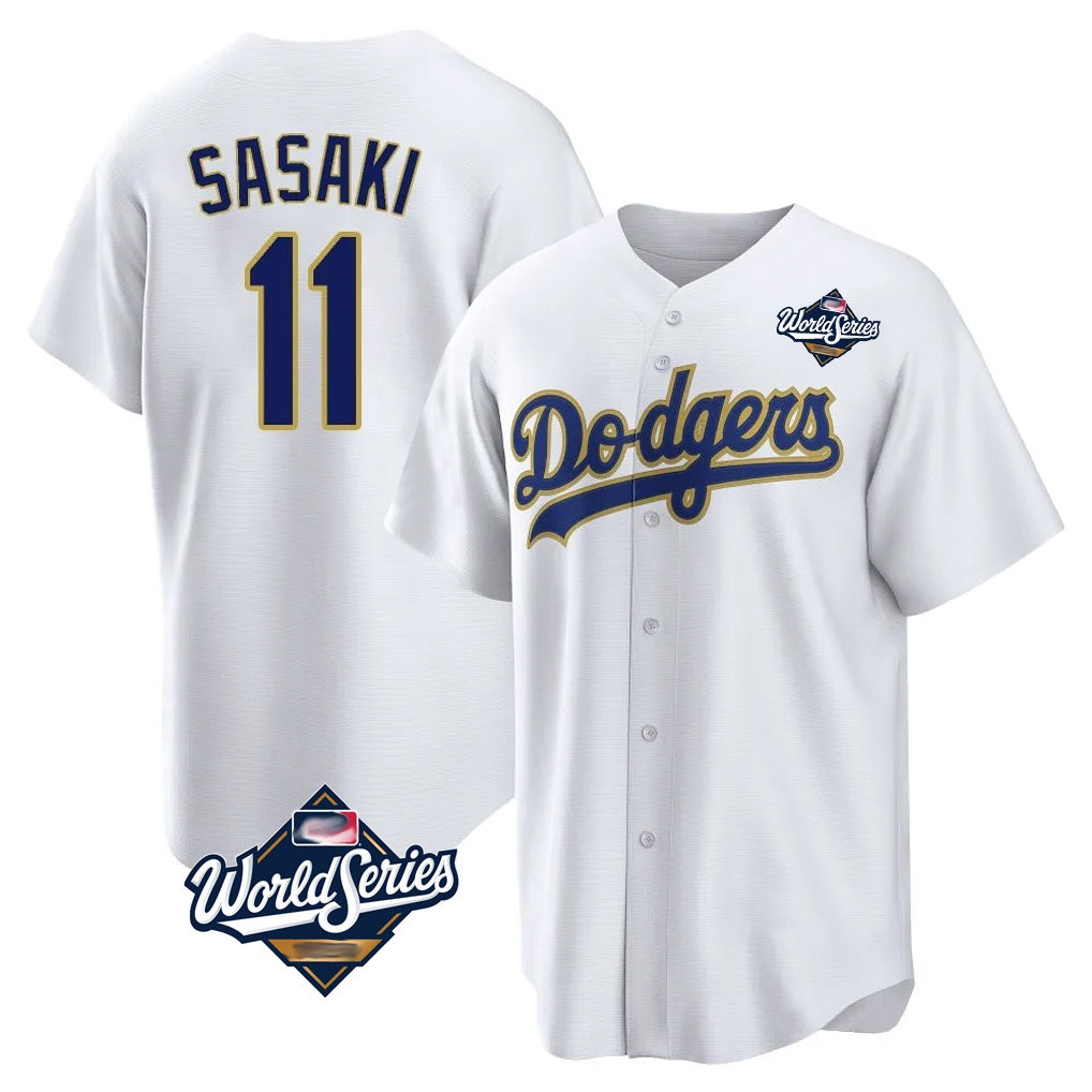 Los Angeles Dodgers #11 Roki Sasaki Player Gold White FEDASGOGE World Series 2026 Collection Stadium Game Stitched Jerseys