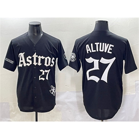Houston Astros #27 Jose Altuve Black FEDASGOGE Gothic 'Houston Born Barrio Raised' Limited Stitched Jersey