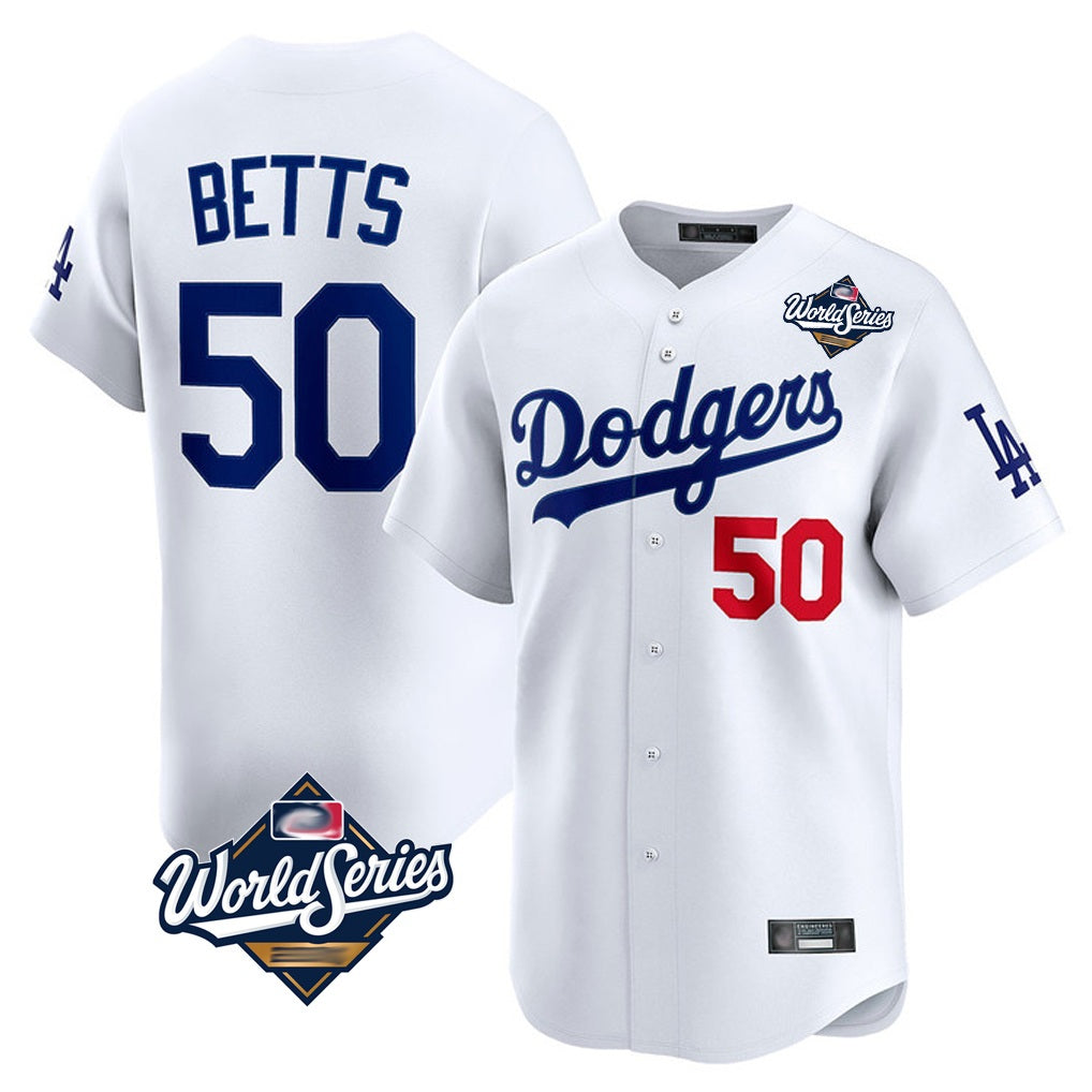 Los Angeles Dodgers #50 Mookie Betts Player White FEDASGOGE World Series Limited Home Stitched Jerseys