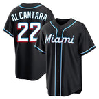 Miami Marlins #22 Sandy Alcantara Player Black FEDASGOGE Fashion Out Home Game Stitched Jerseys
