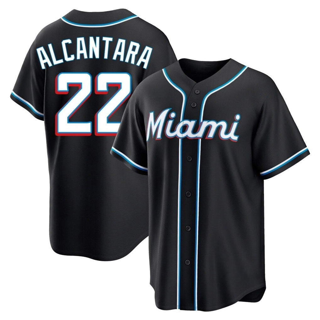 Miami Marlins #22 Sandy Alcantara Player Black FEDASGOGE Fashion Out Home Game Stitched Jerseys