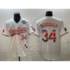 Los Angeles Dodgers #34 Fernando Valenzuela White FEDASGOGE Mexico California Patch 2025 World Series Patch Stitched Jersey