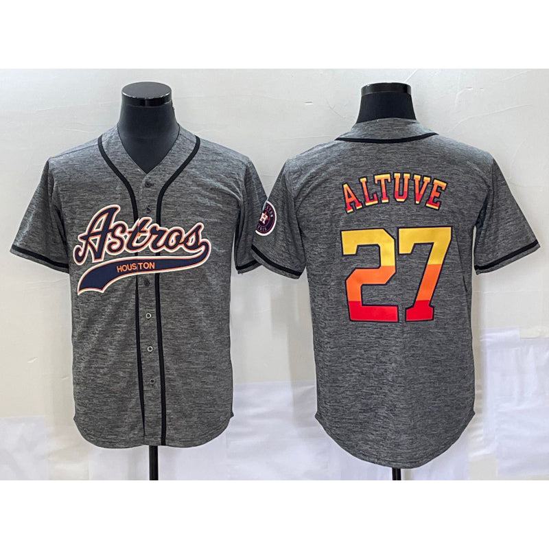Houston Astros #27 Jose Altuve Grey FEDASGOGE Gridiron Cool Base Stitched Jersey