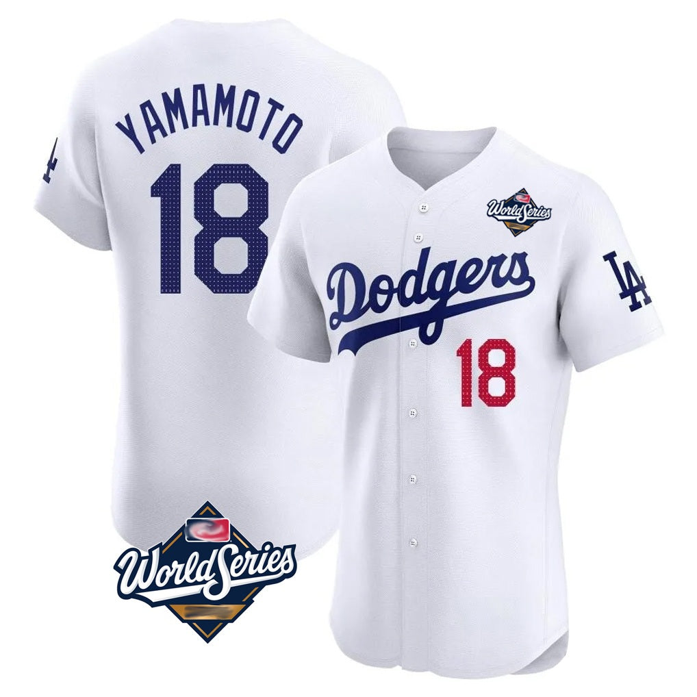 Los Angeles Dodgers #18 Yoshinobu Yamamoto Player White FEDASGOGE World Series Limited Elite Home Stitched Jerseys