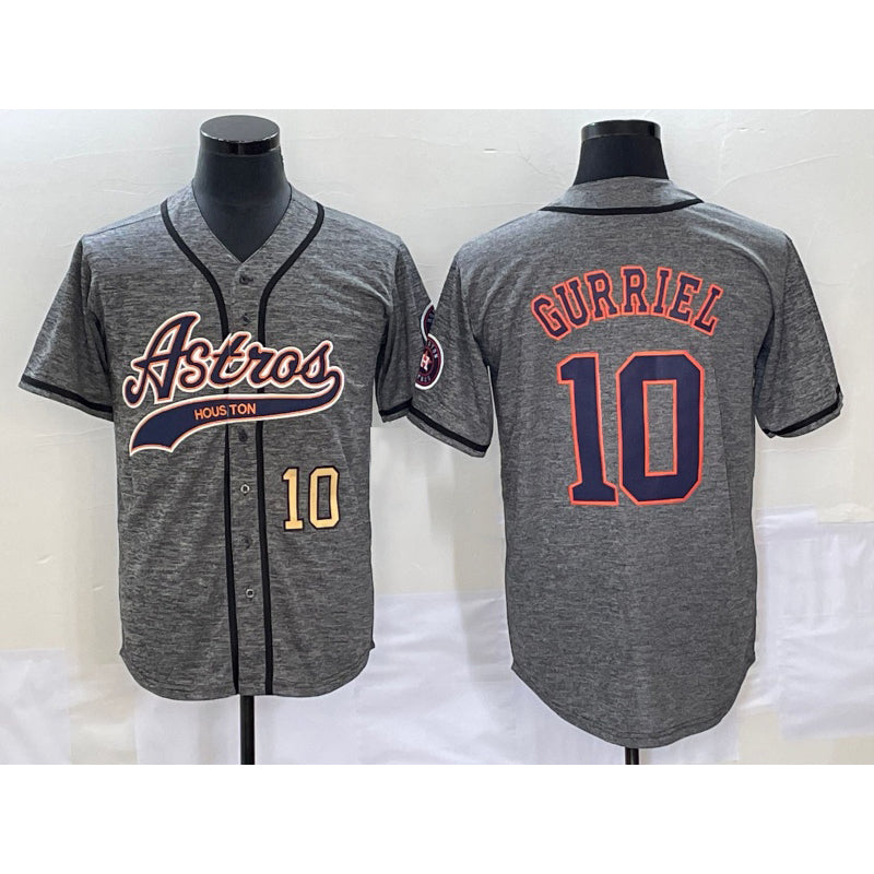 Houston Astros #10 Yuli Gurriel Number Grey FEDASGOGE Gridiron Cool Base Stitched Jersey