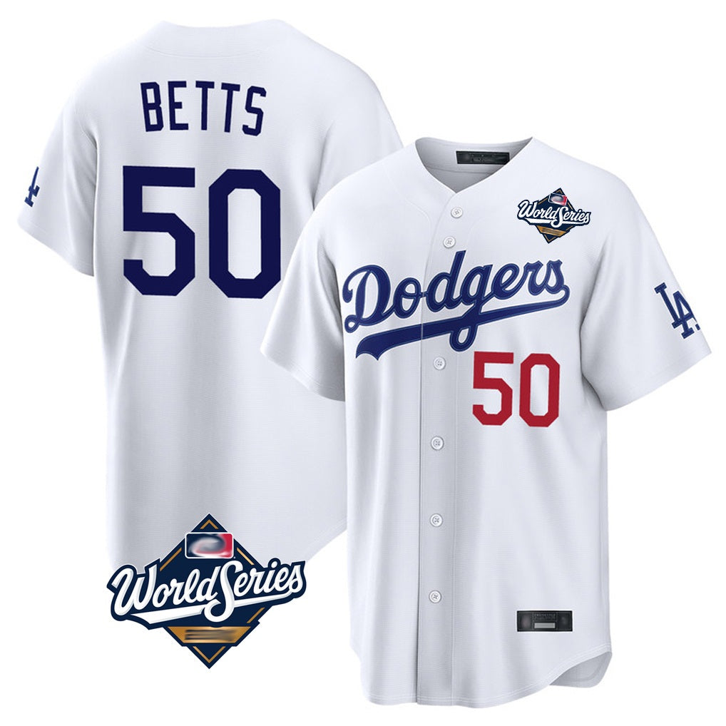 Los Angeles Dodgers #50 Mookie Betts Player White FEDASGOGE World Series Home Game Stitched Jerseys