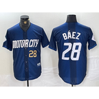 Detroit Tigers #28 Javier Baez Number 2024 Navy FEDASGOGE City Connect Cool Base Limited Stitched Jersey 2
