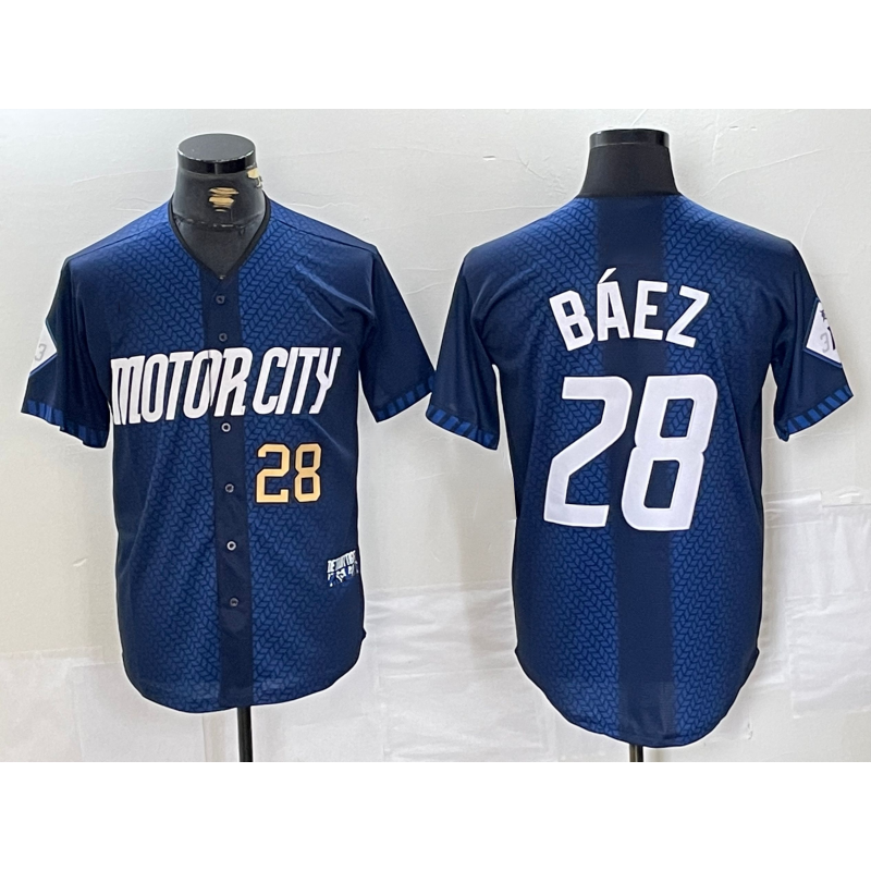 Detroit Tigers #28 Javier Baez Number 2024 Navy FEDASGOGE City Connect Cool Base Limited Stitched Jersey 2