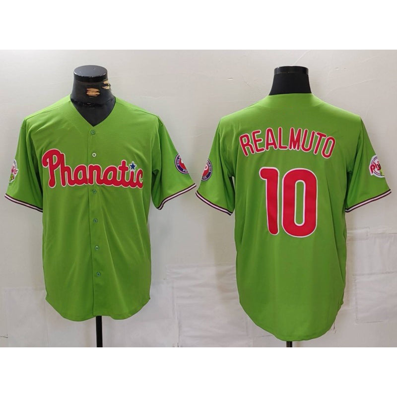 Philadelphia Phillies #10 JT Realmuto Green FEDASGOGE With Patch Stitched Cool Base Jersey